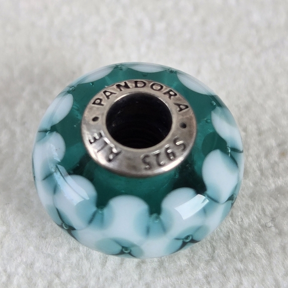 Authentic PANDORA Teal Glass Silver Charm - Picture 2 of 2